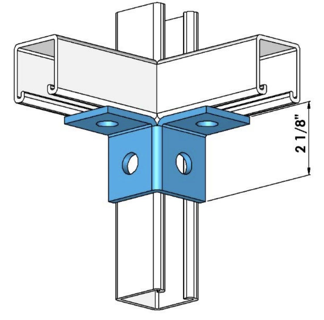 ClampTitan 4-Hole Double Corner, Channel Wing Fitting Bracket, for 1-5/8" Strut Channel with 1/2" Bolt, HDG