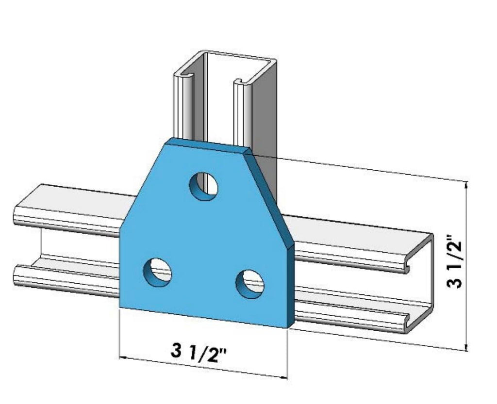 ClampTitan 3-Hole Tee Plate for Strut Channel, Hole Dia 9/16", Flat Plate Fittings, Zinc Galvanized