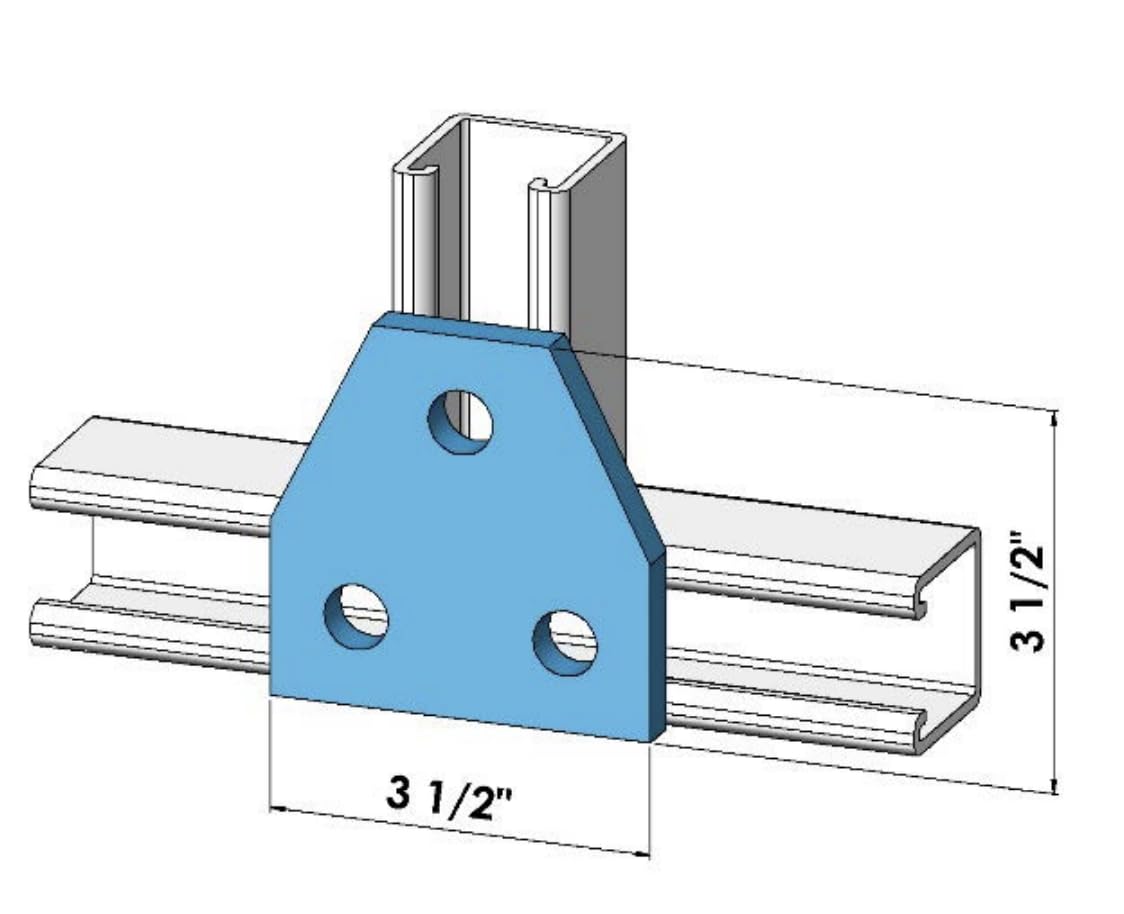 ClampTitan 3-Hole Tee Plate for Strut Channel, Hole Dia 9/16", Flat Plate Fittings, Zinc Galvanized