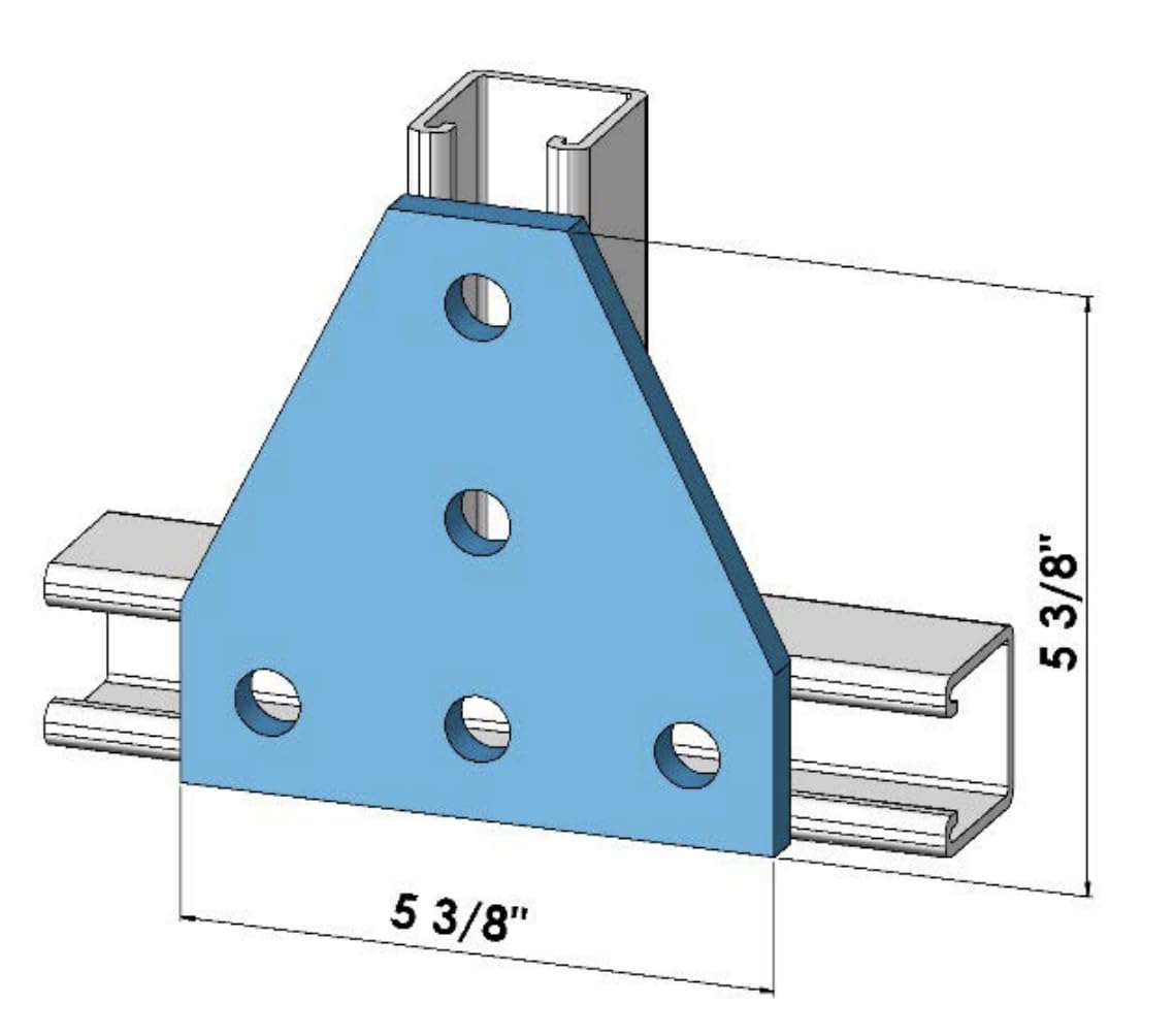 ClampTitan 5-Hole Tee Gusset Plate for Strut Channel, Hole Dia 9/16", Flat Plate Fittings