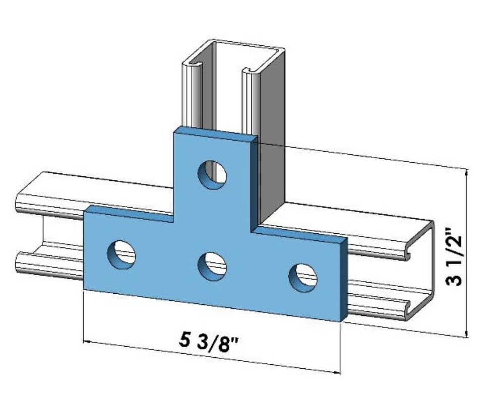 ClampTitan T Shape Plate Four Hole, Fitting for 1-5/8" Strut Channel, Tee Plate Corner Bracket