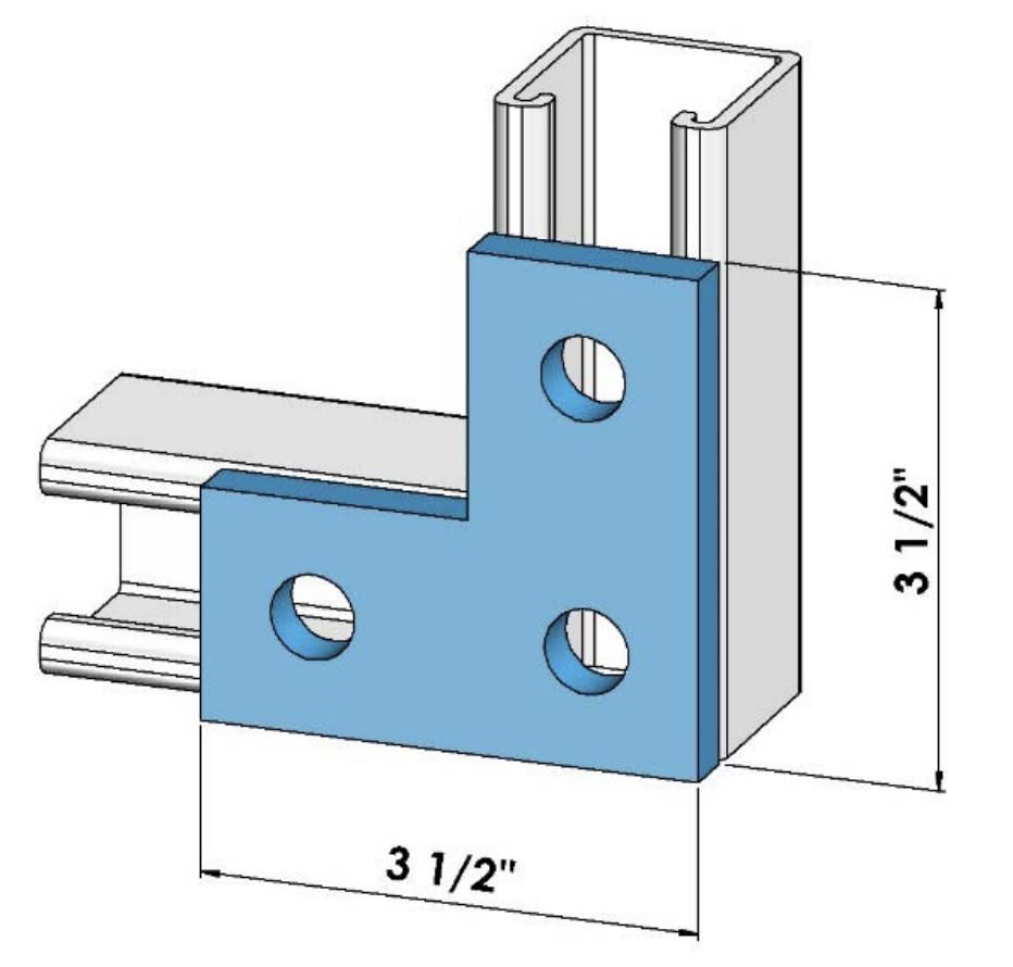 ClampTitan Three Hole L Flat Plate, Fitting for 1-5/8" Strut Channel, 90 Degrees Connector Bracket