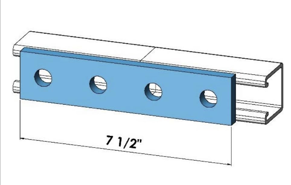 ClampTitan Four Hole Splice Plate for 1-5/8" Strut Channel, 9/16" Hole Dia., Flat Plate Fitting