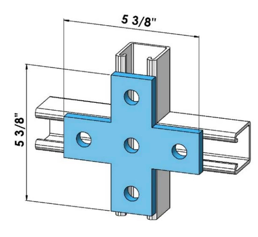 ClampTitan 5-Hole Cross Plate, Flat Bracket for 1-5/8" Strut Channel with 1/2" Bolt, Heavy Duty Cross Connector
